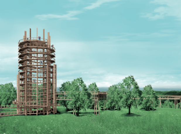 Die Grafik zeigt den 40 Meter hohen Aussichtsturm, der zur Zeit aufgebaut wird (Quelle: ReComPR GmbH).